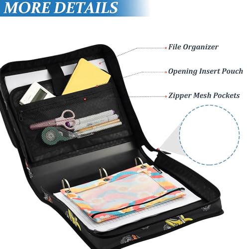 Fisyme Motocross Dirt Bike Black Zipper Binder 3 Ring with Zipper and Shoulder Strap Large Capacity Multi-Pocket Binder Organizer - color: Multi-cute Black