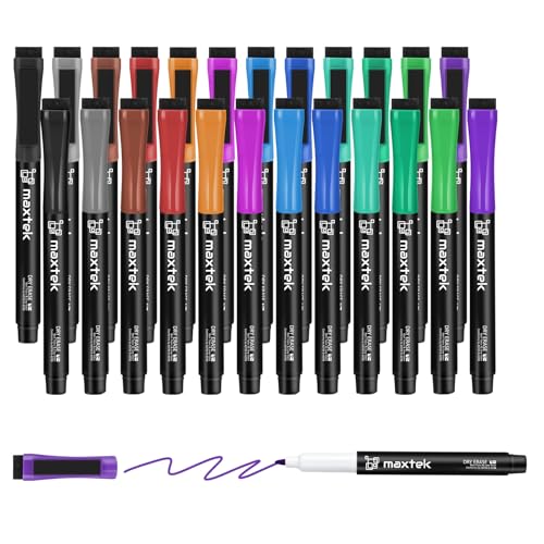 maxtek Magnetic Dry Erase Markers, Ultra Fine Tip, 0.7mm, 12 Colors | 24 Count, Extra Fine Point Thin, With Eraser, For Planning Whiteboard, Calendar Boards, Low Odor - style: 24 Count 12 Colors