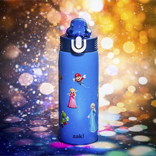 Zak Designs The Super Mario Galaxy Movie Sage Kids Water Bottle For School or Travel, 19oz Insulated Stainless Steel Water Bottle With Leak-Proof Straw, BPA Free (Mario & Friends) - color: Mario Movie 2