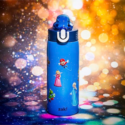 Zak Designs The Super Mario Galaxy Movie Sage Kids Water Bottle For School or Travel, 19oz Insulated Stainless Steel Water Bottle With Leak-Proof Straw, BPA Free (Mario & Friends) - color: Mario Movie 2