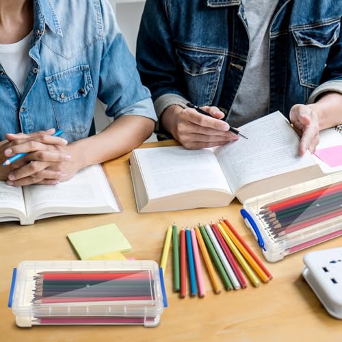 Gueevin 24 Pcs Large Capacity Plastic Pencil Box Clear Plastic Pencil Case Crayon Box with Snap Tight Lid Watercolor Pen Storage Brush Organizer Drawing Tools Container (Blue) - color: Blue