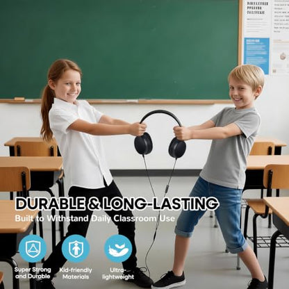 2 Pack Kids Headphones with Microphone for Classroom School, Durable Wired On-Ear Headset Class Set for Students Tablet Laptop PC & Boys Girls (HY30, 2Black)