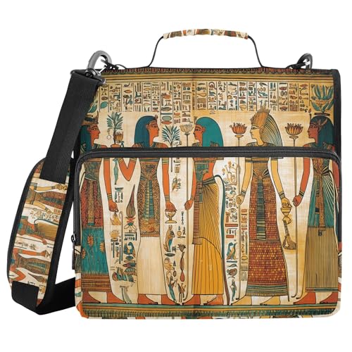 Queen of Egypt Zipper Binder with Shoulder Strap, 500 Sheets Capacity, Multiple Pockets 1.5Inch 3 Ring Zipper Binder - color: Queen of Egypt