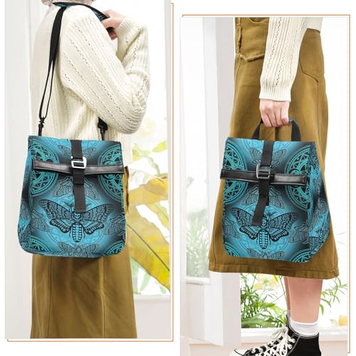 MNSRUU Insulated Lunch Bags Women Men, Blue Skull Moth Butterfly Portable Reusable Thermal Meal Tote Cooler Bag Organizer, Adjustable Shoulder Strap, Handle - color: Skulls 348