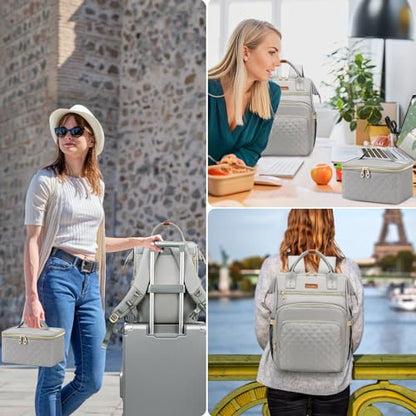AIJIEKE Lunch Backpack for Women, 15.6 Laptop Backpack, Lunch Box, Gray | Water resistant computer bag with insulated leakproof cooler. Travel meal prep backpack for nurse, teacher, college commute - color: Grey