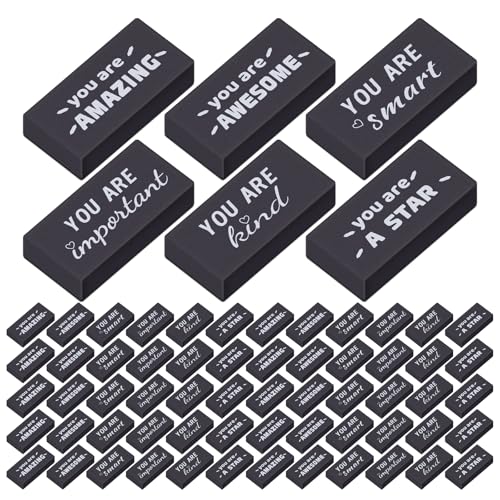 Resurhang 180 Pcs Erasers Bulk for Kids Inspirational Pencil Erasers Bulk for Drawing Motivational Big Eraser School Supplies for Classrooms Back to School Office (Motivational,Black) - color: Black, size: Motivational