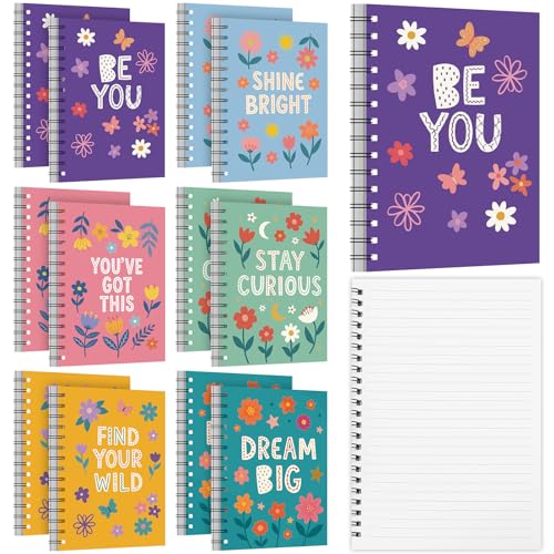 Gueevin 12 Pack Motivational Spiral Notebooks Bulk A5 Lined Floral Inspirational Journal with 50 Sheets Aesthetic Positive Affirmations Gifts Stationery for School Office Daily Work