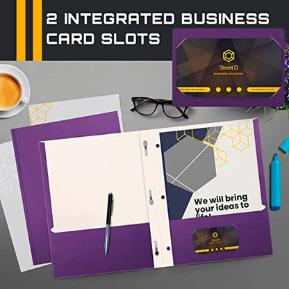 Better Office Products Purple Paper 2 Pocket Folders with Prongs, 50 Pack, Matte Texture, Letter Size Paper Folders, 50 Pack, with 3 Metal Prong Fastener Clips, Purple - color: Purple