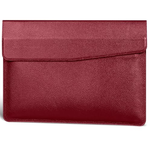 Genuine Leather Laptop Sleeve for MacBook Neo A18 Pro,MacBook Air 13 inch & Pro 13 inch,Premium Full-Grain Leather Case Cover with Magnetic Closure,Protective Laptop Case-Wine Red - color: Lychee pattern-Wine Red, size: For MacBook 13"