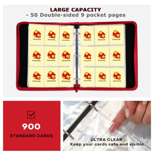 9-Pocket Trading Card Binder, PU Leather Zip Card Binder Album Holds 900 Cards for TCG, Sports Cards, Collectible Cards（CARTOON） - color: Cartoon2