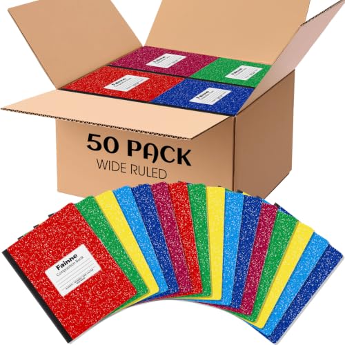 Fainne 50 Pack B5 Composition Notebooks Bulk Wide Ruled 100 Pages Composition Book 7.5 x 9.8 Inch Marble Cover Journal Notebooks for College Office Back to School Supplies(Multicolor) - color: Multicolor