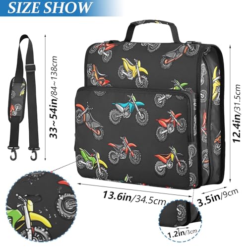 Fisyme Motocross Dirt Bike Black Zipper Binder 3 Ring with Zipper and Shoulder Strap Large Capacity Multi-Pocket Binder Organizer - color: Multi-cute Black