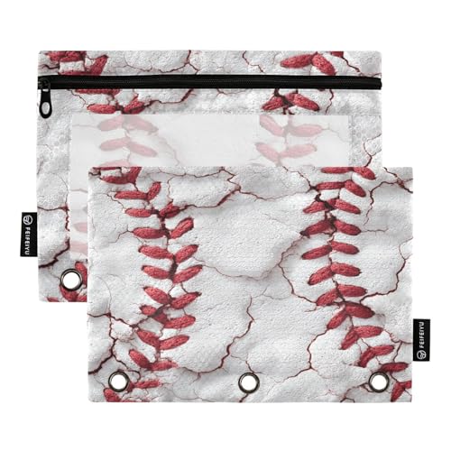 Baseball White Pencil Pouch for 3 Ring Binder Pencil Pouches with Zippers Clear Window Binder Pockets Pencil Bags for Work Office Daily Organzier 2 Packs - color: Multicolored-baseball White