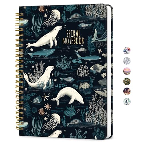 ZOTIA Lined Spiral Journal for Women, A5 Aesthetic Hardcover Notebook for Work, School & Note Taking, Pretty College Ruled Journal, 140 Pages, 6" x 8", Secret Sea - color: L-Secret Sea