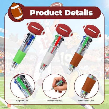 Football Party Favors Football Pens Mini Multicolor Pen in One Cute Fun 4-in-1 Pens Bulk Cool Ballpoint Pens for Birthday Gifts Teacher Supplies (Football, 12) - style: Football