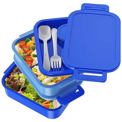 Jelife Adult Bento Lunch Box - 3 Layers Stackable Bento Lunch Box for Adults, 72oz Large All-in-One Bento Box Leak-Proof Lunch boxes with Utensil Sauce Containers, Ideal for Dining Out,Work, Blue - color: 4-Blue