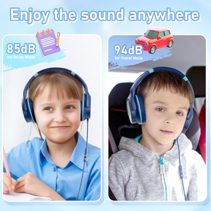 ADOOPE Kids Headphones with Safe 85dB/94dB Volume Limiter for Child/Teens, Foldable HD Stereo Sound Headset for Kindle Kids/fire Tablet/iPad/Laptop, Headphones with Microphone - color: Blue
