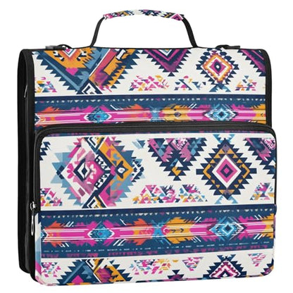 3 Ring Zipper Binder with Shoulder Strap Purple Ethic Aztec Geometric 1.5 inch Binders Keeper Large Capacity Multi Pockets for School Office Supplies - color: Multi143, size: Fit 500 Sheets
