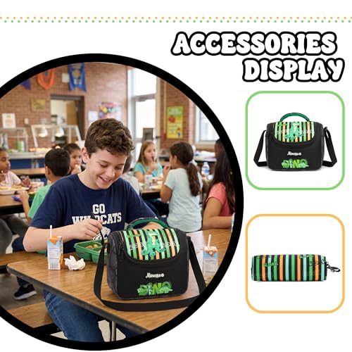 Kids Rolling Backpack for Boys 16.5" School Roller Backpack with Lunch Box, Toddler Backpacks with Wheels Rollig Wheeled Backpacks for Elementary School - color: Green Dinosaur