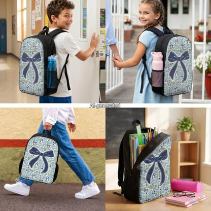 Blue Bow Camo School Backpack Set 3Pcs with Lunch Box 17 Inch | 17 Inch Kids Backpack, Thermal Lunch Bag, Pencil Case, Lightweight, Cute Pattern, Perfect for Elementary Middle School - color: Blue Bow Camo