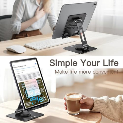 JETech Tablet Stand, Adjustable Swivel Desktop Holder with 360 Degree Rotating Base, Foldable Cradle for iPad/iPad Air/Pro/Mini, Galaxy Tab A11/A9/S11/S10 FE, Tab/Phones(4-13"), Black - color: Black
