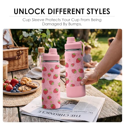 Strawberry Water Bottle 18 oz - Double Wall Vacuum Insulated Tumbler Coffee Cup Keeps Drinks Cold & Hot - Strawberries Festival Birthday Gifts for Strawberry Lovers Girls Women Sister - color: Strawberry