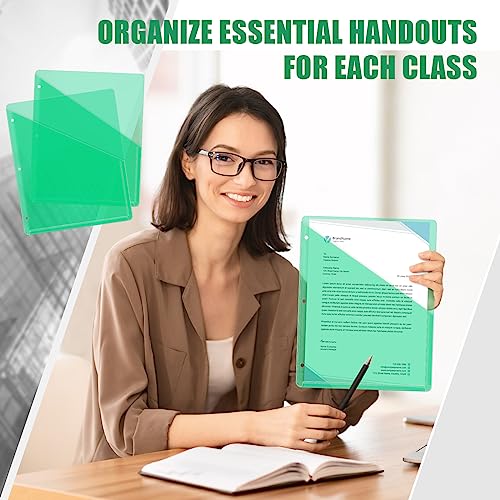 Seajan 48 Pcs Pocket Folders for 3 Ring Binder Clear Plastic Folders Sleeves with 2 Pockets 3 Hole Punch Binder Dividers Poly Slash File Jackets for Office School Document Organizer (Green) - color: Green