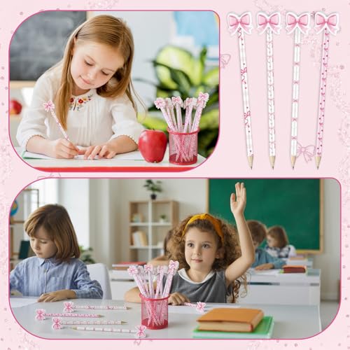 Sabary 72 Pcs/36 Sets Coquette Pink Bow Pencils with Erasers Cute Preppy Wooden Pink Bow Pencils Bulk Gifts for Girls Students Back to School Classroom Birthday Coquette Stationery Party Favor Supply