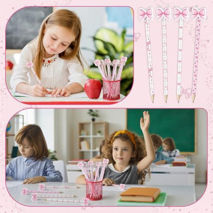 Sabary 72 Pcs/36 Sets Coquette Pink Bow Pencils with Erasers Cute Preppy Wooden Pink Bow Pencils Bulk Gifts for Girls Students Back to School Classroom Birthday Coquette Stationery Party Favor Supply