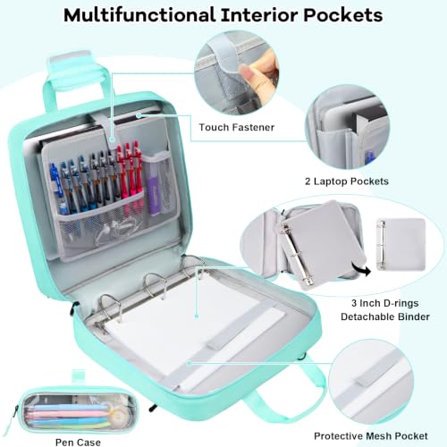 3 Inch D-Ring Zipper Binder Bag, 700 Sheet Capacity Multi-Pockets Organizer, 13 Inch Laptop Carrying Case with Bottle Holder& Shoulder Strap for School Office (Blue) - color: Ocean Blue