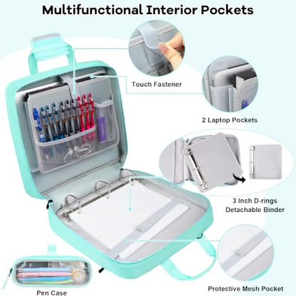 3 Inch D-Ring Zipper Binder Bag, 700 Sheet Capacity Multi-Pockets Organizer, 13 Inch Laptop Carrying Case with Bottle Holder& Shoulder Strap for School Office (Blue) - color: Ocean Blue