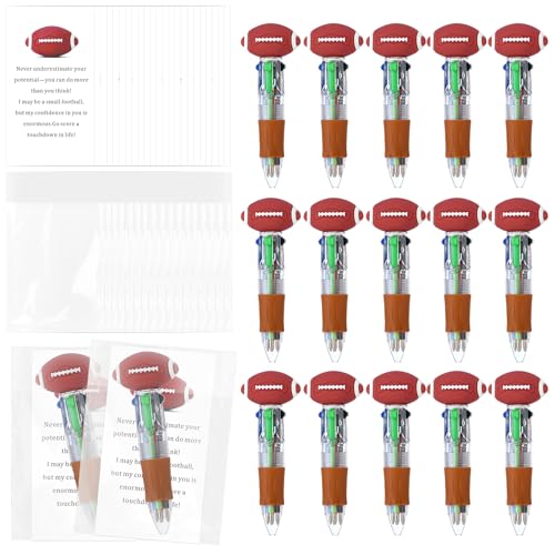 Scettar 30 Pack Football Party Favors Multicolor 4-in-1 Ballpoint Pens, 0.5mm Retractable Football Pens with Emotion Support Card for Sport Lover, Novelty Gifts Goodie Bags Stuffers - style: Football
