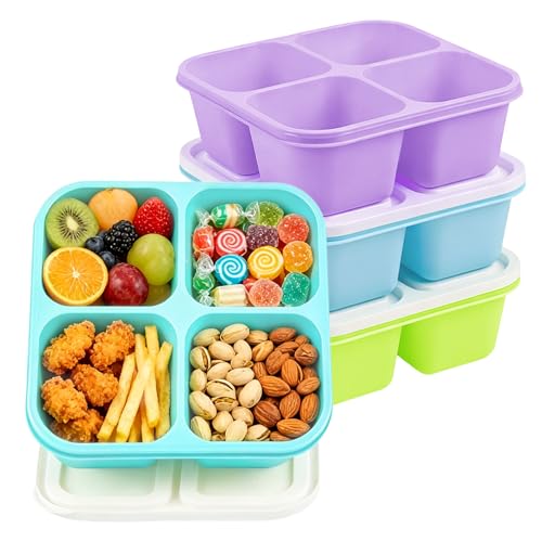 4 Pack Snack Containers Bento Box Adult Lunch Box,Meal Prep Container, Reusable Food Storage lunch Containers Stackable for Work, Travel and Gym (Blue, Green, Purple, Grass Green) - color: Blue, Green, Purple, Grass Green