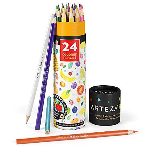 ARTEZA Scented Colored Pencils, 24 Triangle Pre-Sharpened Pencils, for Drawing, Coloring - size: 1 Count (Pack of 24), style: Scented