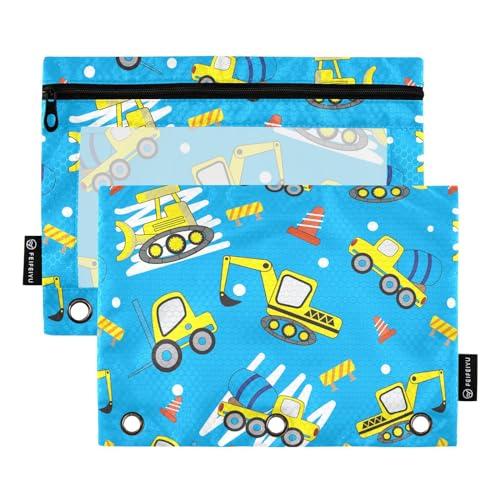 ZAZYXTJ Personalized Truck Car Binder Pencil Pouchs 3 Ring | with Zipper Clear Window Office Organizers bag for School Students Teacher Supplies 2 Pack - color: Car