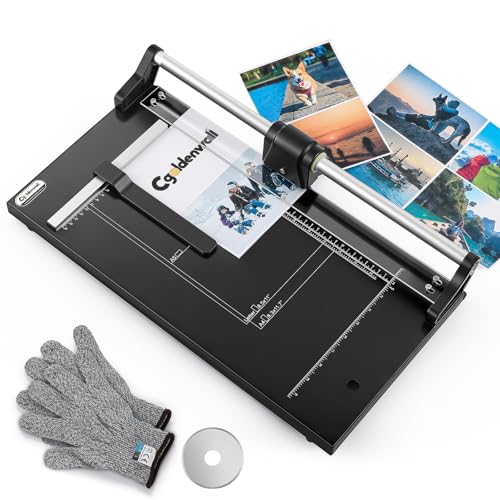 CGOLDENWALL A4 Rotary Paper Trimmer, 12 Sheets, w/Extra Blade & Gloves, for Cardstock Photo, Heavy Duty Paper Cutter for Offices Schools Crafts (14.9 Inch Cut Length) - size: 14.9 Inch Cut Length