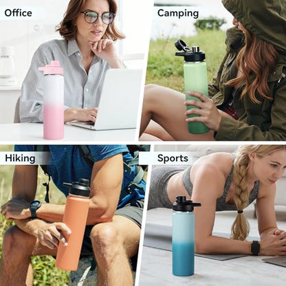 Fijinhom Insulated Water Bottle with Handle, 304 Stainless Steel Water Bottles with Wide Mouth, Double Wall Vacuum Sports Water Bottle, BPA Free, Keep Cold and Hot, 24 Ounces, Strawberry Milk - color: Strawberry Milk, size: 24 Ounces