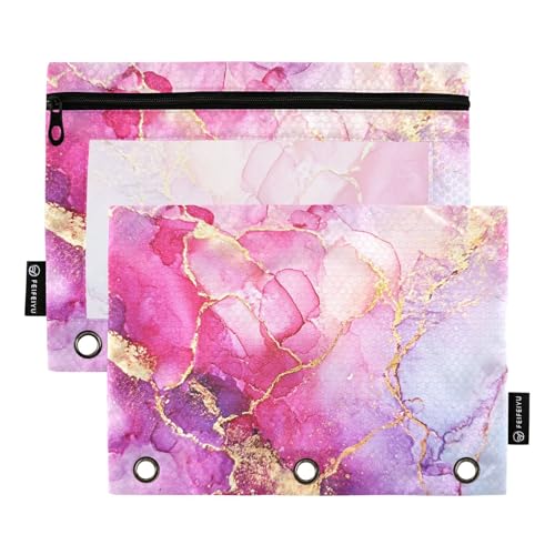 Gredecor Binder Pencil Pouch 3 Ring Alcohol Ink Marble Modern Zipper Pencil Pouches Case 2 Pack Cosmetic Bags with Clear Window Organizer for School Office - color: Multi3