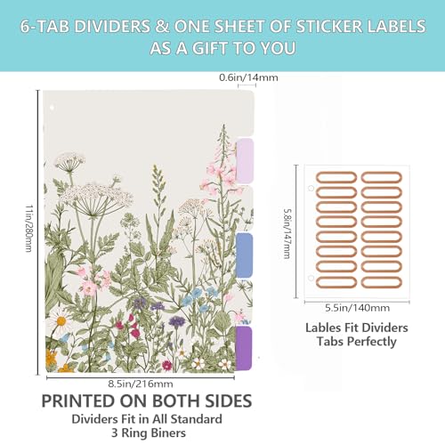 3 Ring Binder 2 Inch, Cute Round Ring Binders with 6 Tab Dividers, Labels Stickers, Low Profile Clipboard with Storage, Fashion Binder School Office Supplies(Garden Flowers) - color: Garden Flowers
