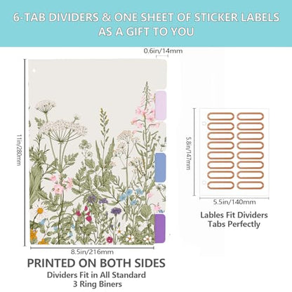 3 Ring Binder 2 Inch, Cute Round Ring Binders with 6 Tab Dividers, Labels Stickers, Low Profile Clipboard with Storage, Fashion Binder School Office Supplies(Garden Flowers) - color: Garden Flowers