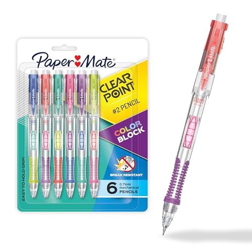 Paper Mate Clearpoint Mechanical Pencil, Break-Resistant, Color Block Edition, HB #2 Lead (0.7mm), 6 Count - size: 6 Count (Pack of 1)