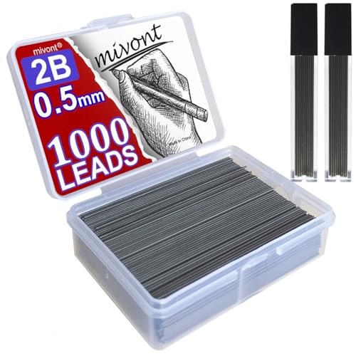 1000 Pieces 0.5mm Lead Refills Graphite Mechanical Pencil Lead - Strong 2B, Break-Resistant for Smooth Writing & Drawing, Compatible with Most 0.5mm Mechanical Pencils(Length 6cm)