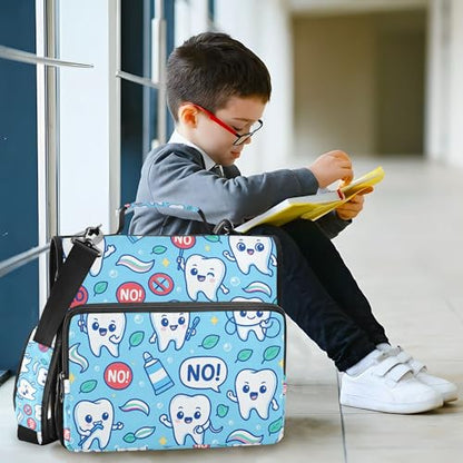 Dental Health Cartoon Teeth Blue Office Binder Organizer with Shoulder Strap Waterproof 1.5 Inch 3 Rings Pencil Bags Portfolio Binder Documents Files Organizer - color: Dental Health Cartoon Teeth Blue