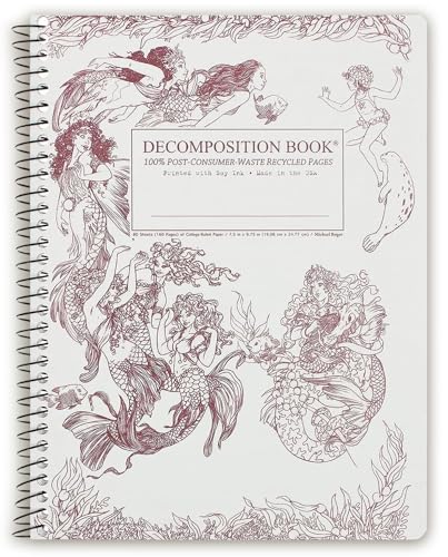 Decomposition Mermaids College Ruled Spiral Notebook - 9.75 x 7.5 Journal with 160 Lined Pages - 100% Recycled Paper - Cute Notebooks for School Supplies, Home & Office - Made in USA - color: Mermaids, style: Spiral-bound
