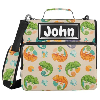 Chameleon Khaki Print Custom Zipper Binder Bag 3 Ring with Shoulder Strap & Handle Personalized Binder Bag Expandable File Folder for School - color: Multi-chameleon Khaki