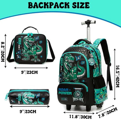 Meetbelify Boys Rolling Backpack with Wheels for Elementary Preschool Students Kids Travel Luggage Carry on Backpack for Boys Ages 6-8 Dinosaur - color: 02 Dinosaur