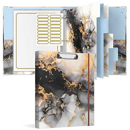Rouidr 3 Ring Binder with clipboard, 1 inch 8.5 x 11 in Letter Size View Binders Organizer with Dividers Tabs & Clear Sleeves, School Supplies, Office Supplies, Black Gold Marble - color: Black Gold Marble, size: 1in(Letter Size)