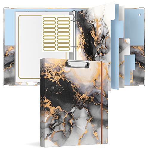 Rouidr 3 Ring Binder with clipboard, 1 inch 8.5 x 11 in Letter Size View Binders Organizer with Dividers Tabs & Clear Sleeves, School Supplies, Office Supplies, Black Gold Marble - color: Black Gold Marble, size: 1in(Letter Size)