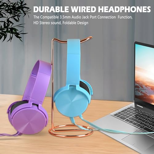 2 Pack Kids Headphones for School Classroom, Wired Computer Online Learning Headset for K-12 Students, Durable Soft Swivel On Ear Pads Earphones for Laptop PC Meetings Calls (Light blue+Purple) - size: Blue+Purple