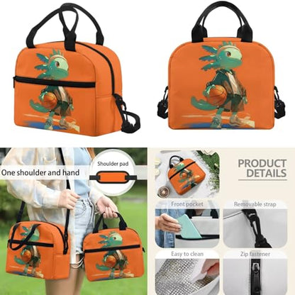 17 Inch Kid's 4PCS Backpack Set, Back to School Essentials | Insulated lunch box, water bottle pouch, pencil case, lightweight, padded shoulder straps, for elementary, middle school - color: Basketball Axolotl